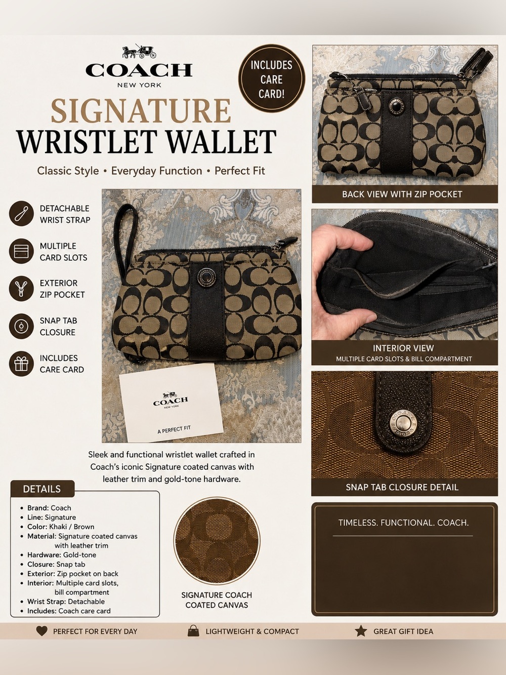 Coach Signature Jacquard Wristlet Pouch
